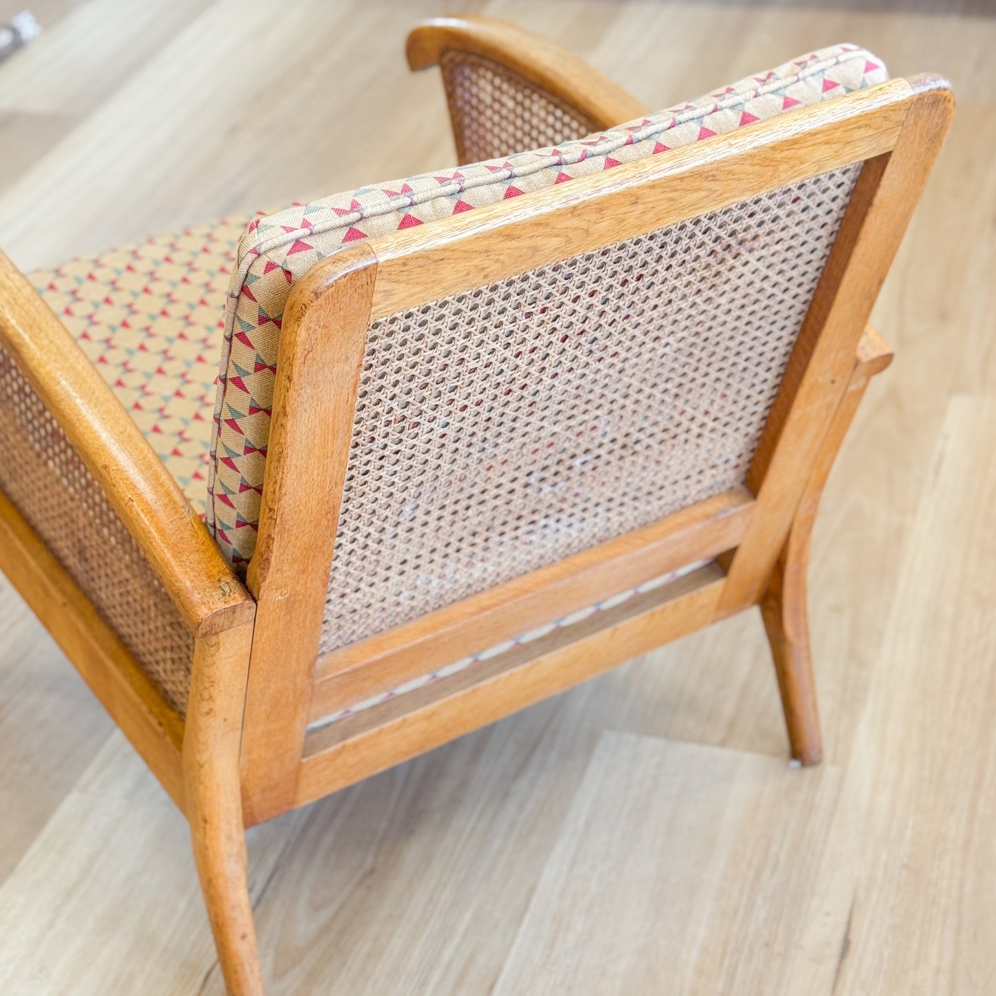 Mid century oak armchair with rattan inserts