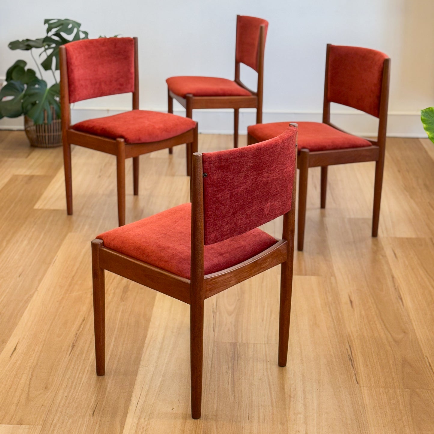 Set of 4 1970s teak dining chairs with new upholstery