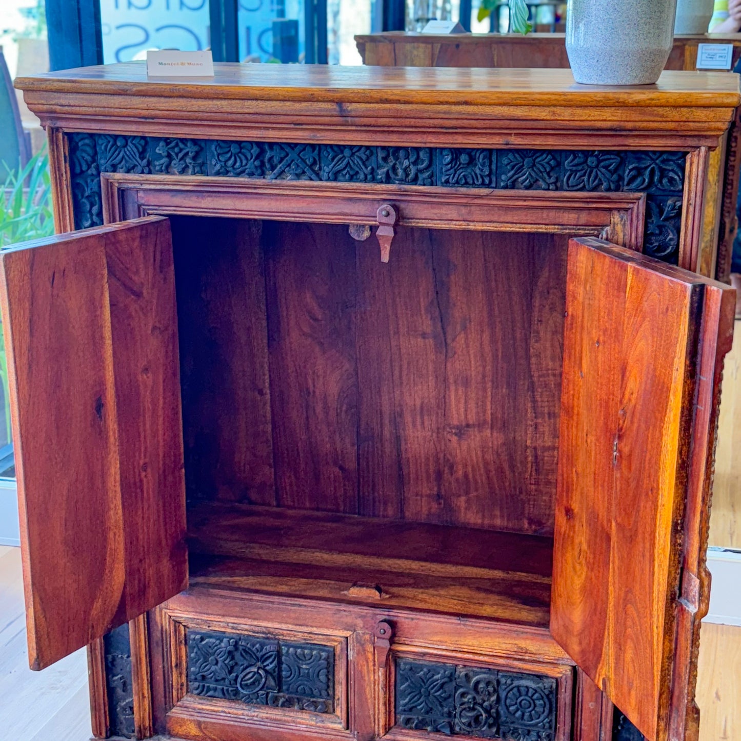 Spanish style solid wood hand etched cupboard