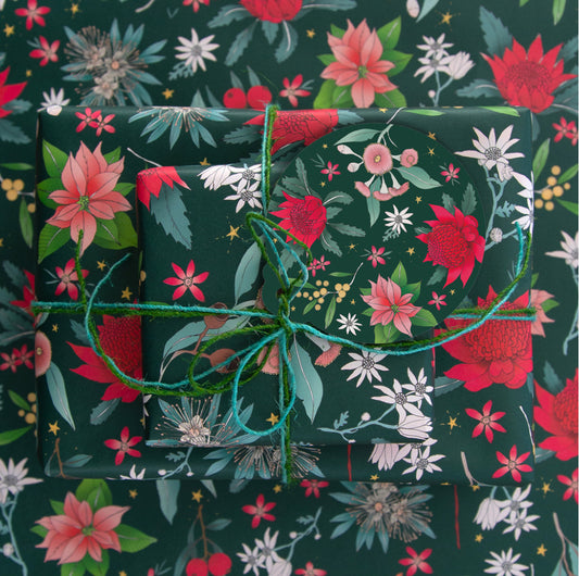 Flat Christmas Wrapping Paper - Festive Floral