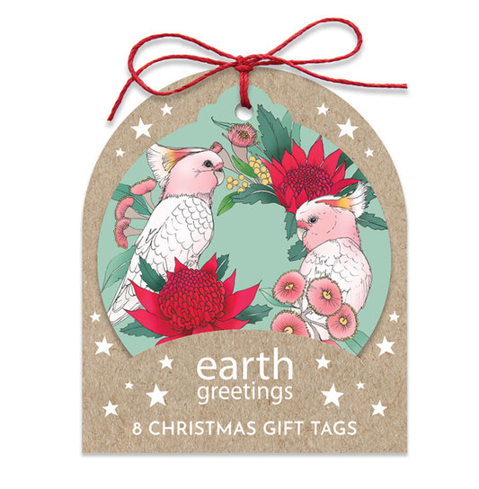 Christmas Gift Tags (Set of 8) - Pink Cockatoo Wreath