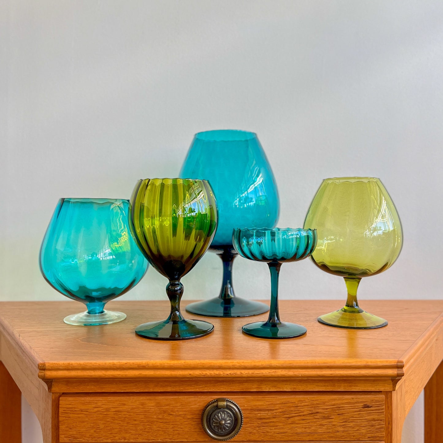 Teal vintage hand-blown brandy sniffer / vase / glassware