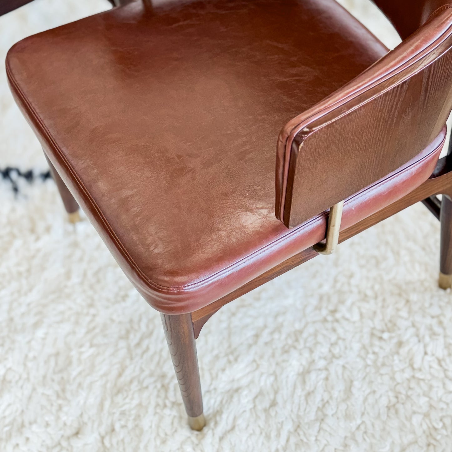 Pair Of Mid C20th Vinyl Upholstered Tub Chairs With Cigar Legs And Brass Accents