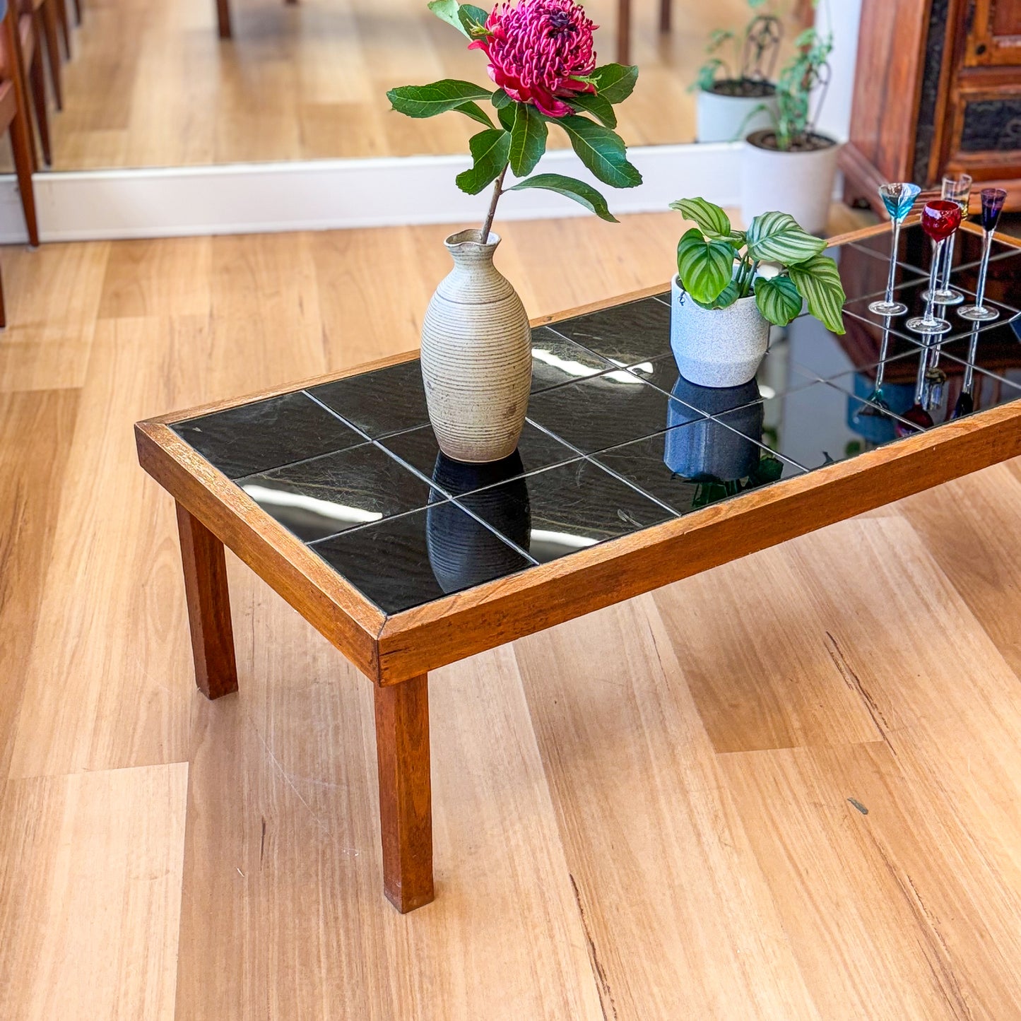 Black tiled top coffee table