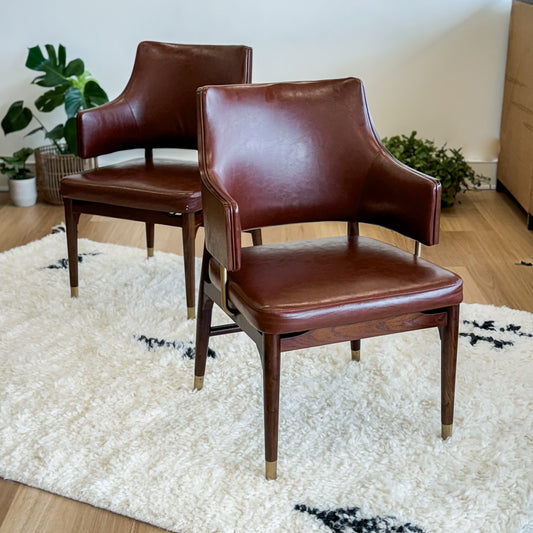 Pair Of Mid C20th Vinyl Upholstered Tub Chairs With Cigar Legs And Brass Accents