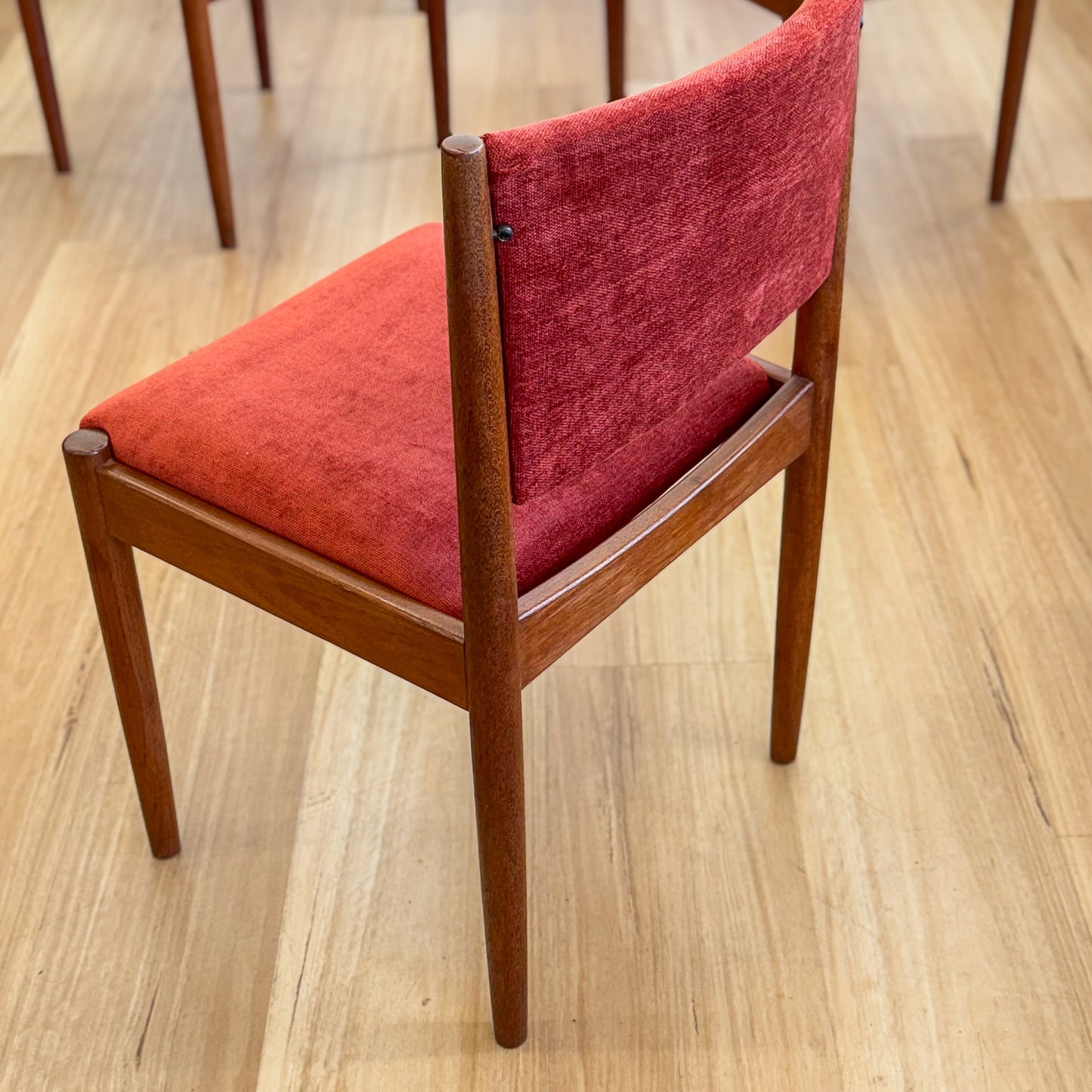 Set of 4 1970s teak dining chairs with new upholstery