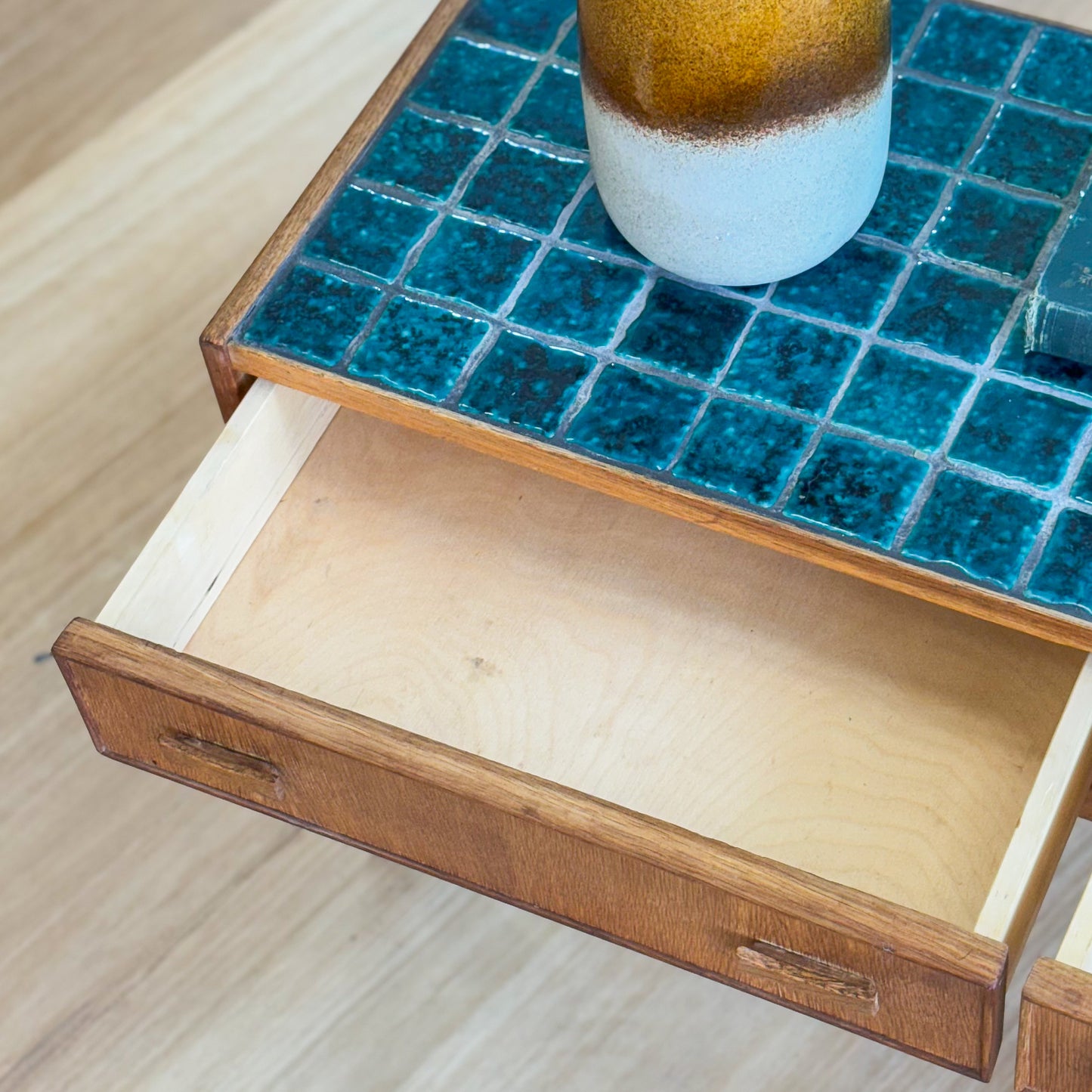 Mid century tiled top side table