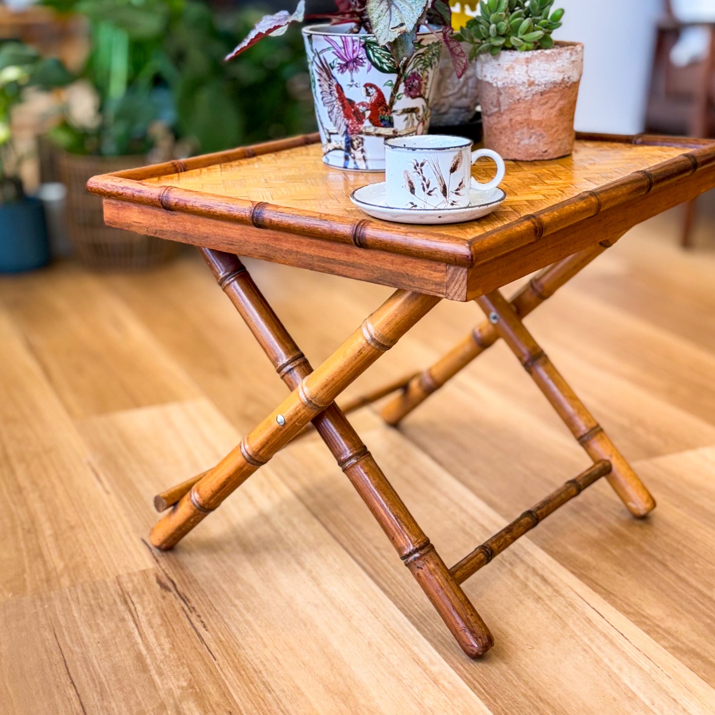 Vintage fold away bamboo table