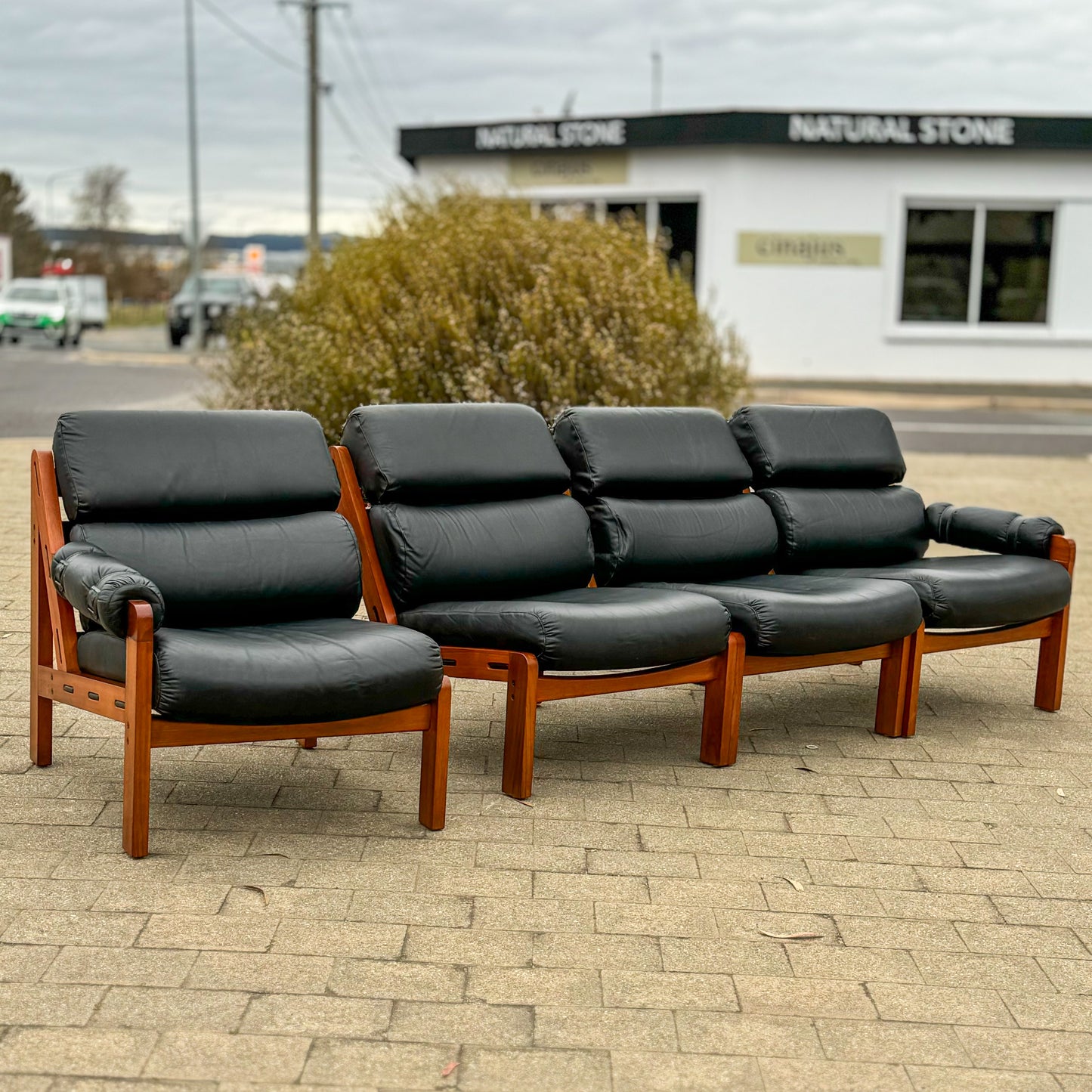 Vintage four piece modular leather and vinyl lounge suite by Module Company and Staff 1976