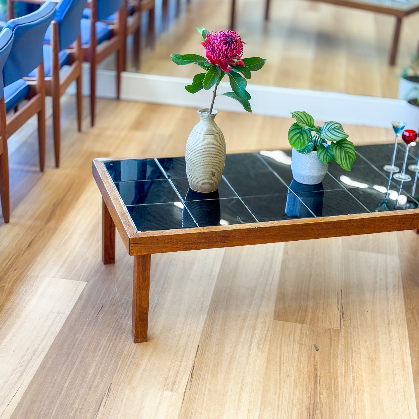 Black tiled top coffee table