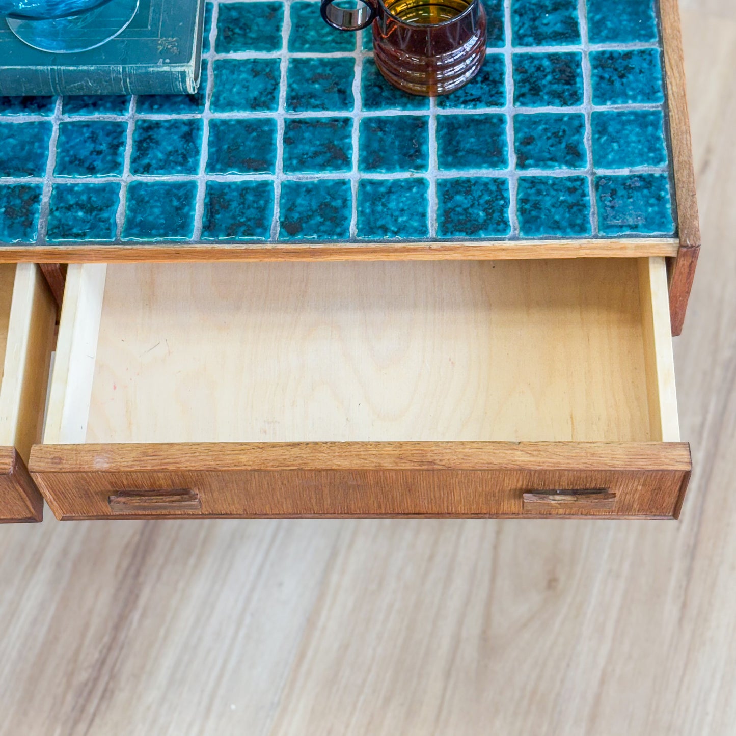 Mid century tiled top side table