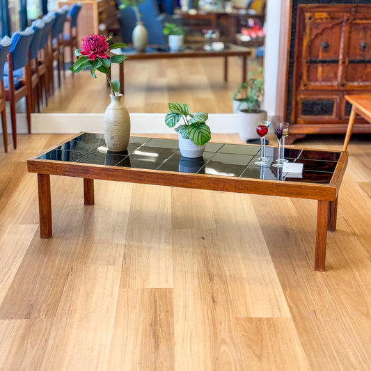 Black tiled top coffee table