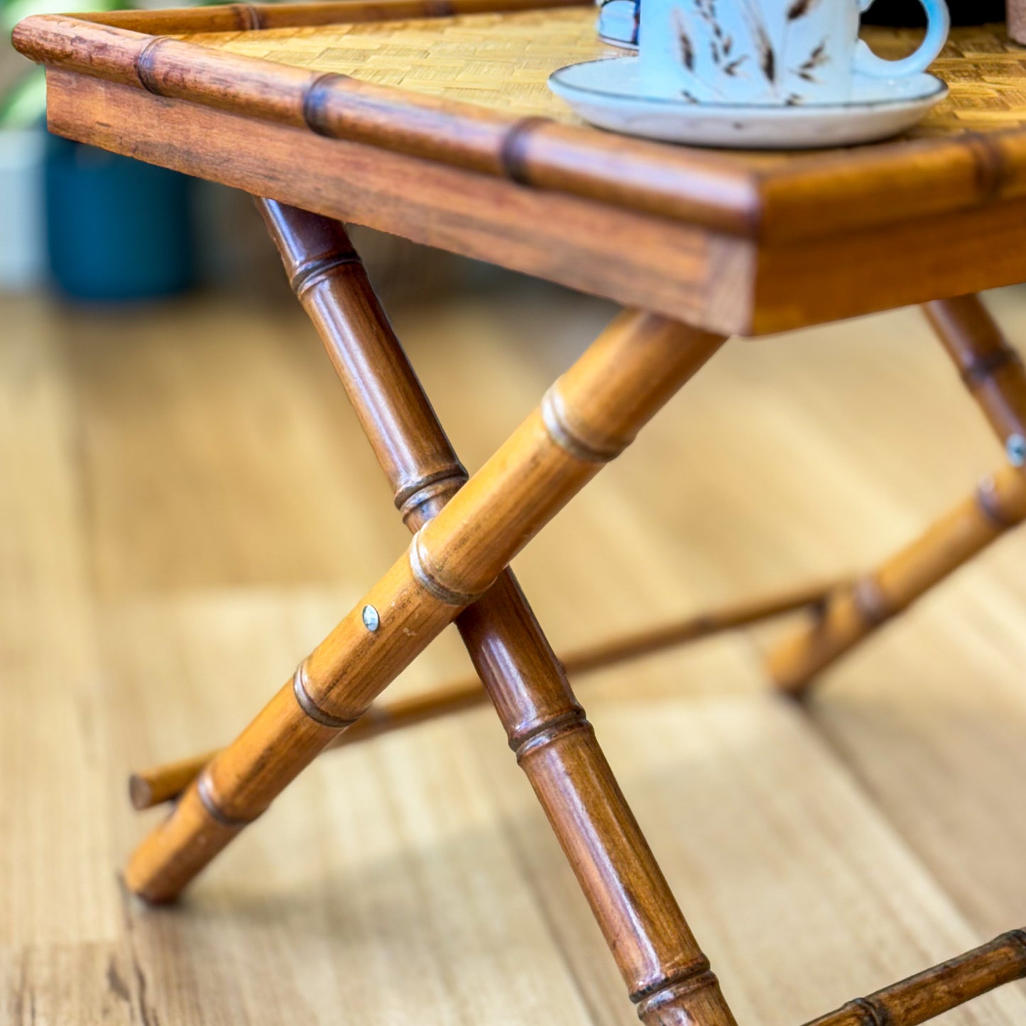 Vintage fold away bamboo table