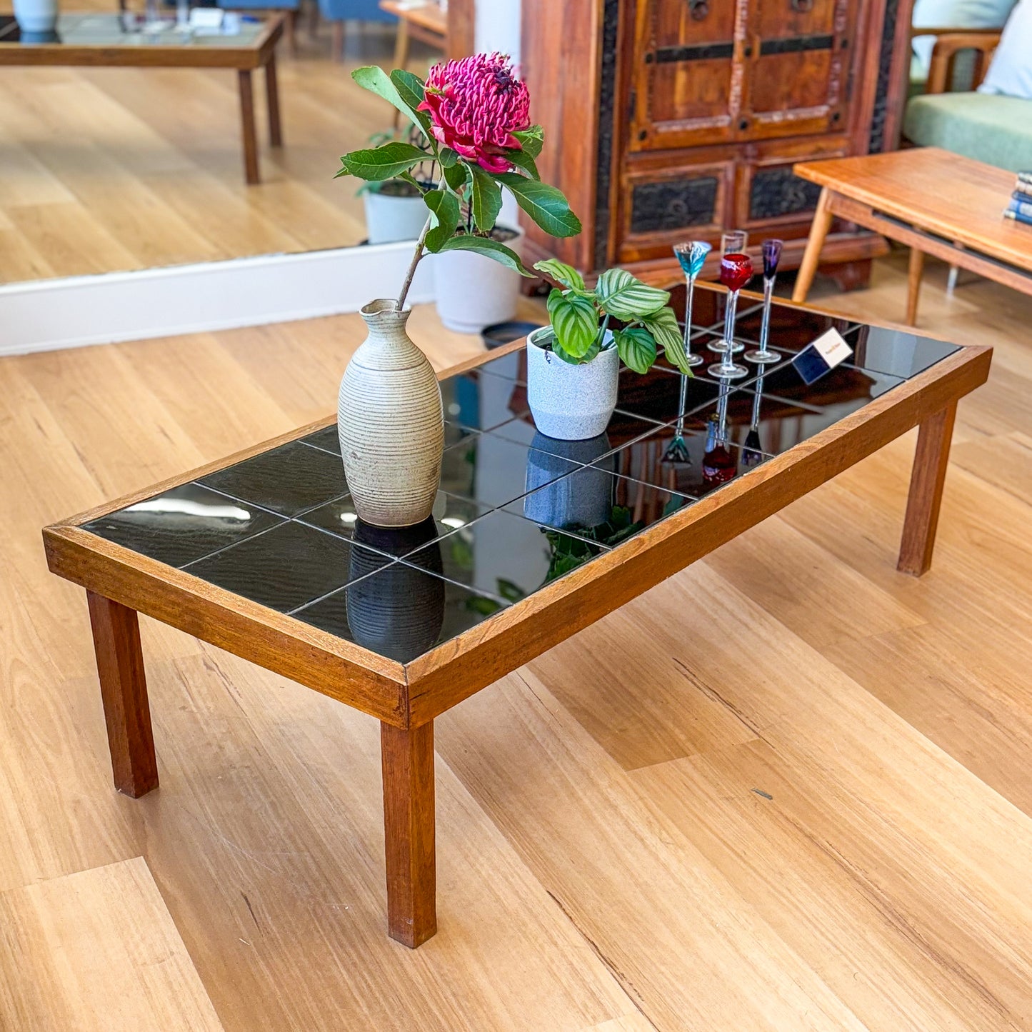 Black tiled top coffee table