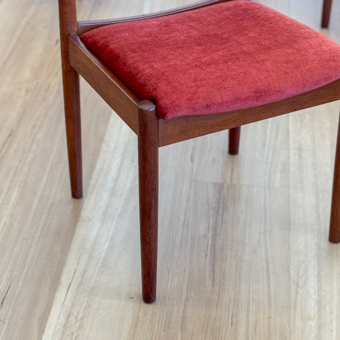 Set of 4 1970s teak dining chairs with new upholstery